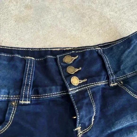 YMI Blue Jean Shorts with Rolled Cuffs and Distressed Look - Picture 2 of 7